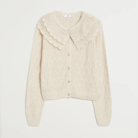 Mango Sweaters - MANGO Openwork Baby Doll Neck Cardigan in size Small